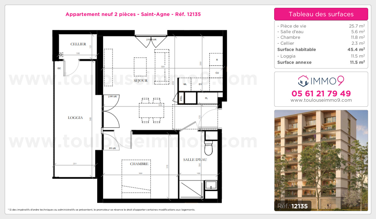 Plan et surfaces, Programme neuf Toulouse : Saint-Agne Référence n° 12135