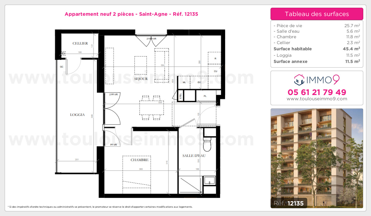 Plan et surfaces, Programme neuf Toulouse : Saint-Agne Référence n° 12135
