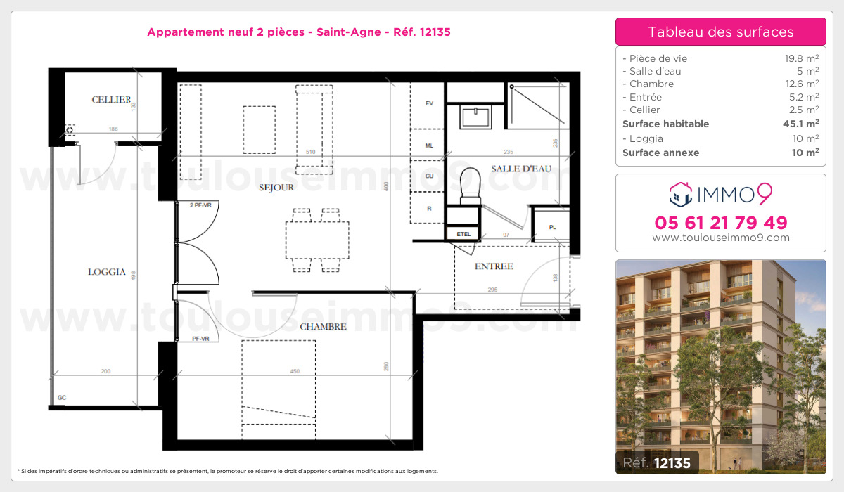 Plan et surfaces, Programme neuf Toulouse : Saint-Agne Référence n° 12135
