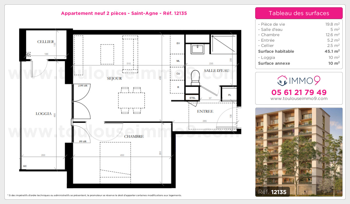 Plan et surfaces, Programme neuf Toulouse : Saint-Agne Référence n° 12135