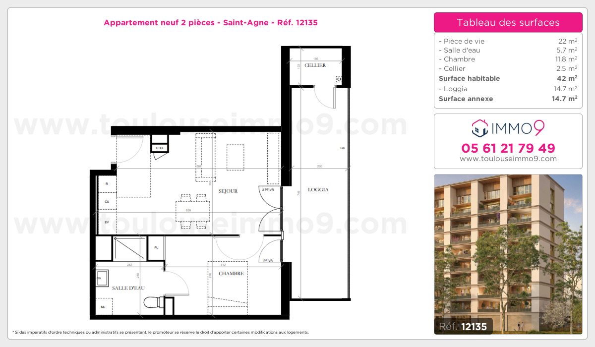 Plan et surfaces, Programme neuf Toulouse : Saint-Agne Référence n° 12135