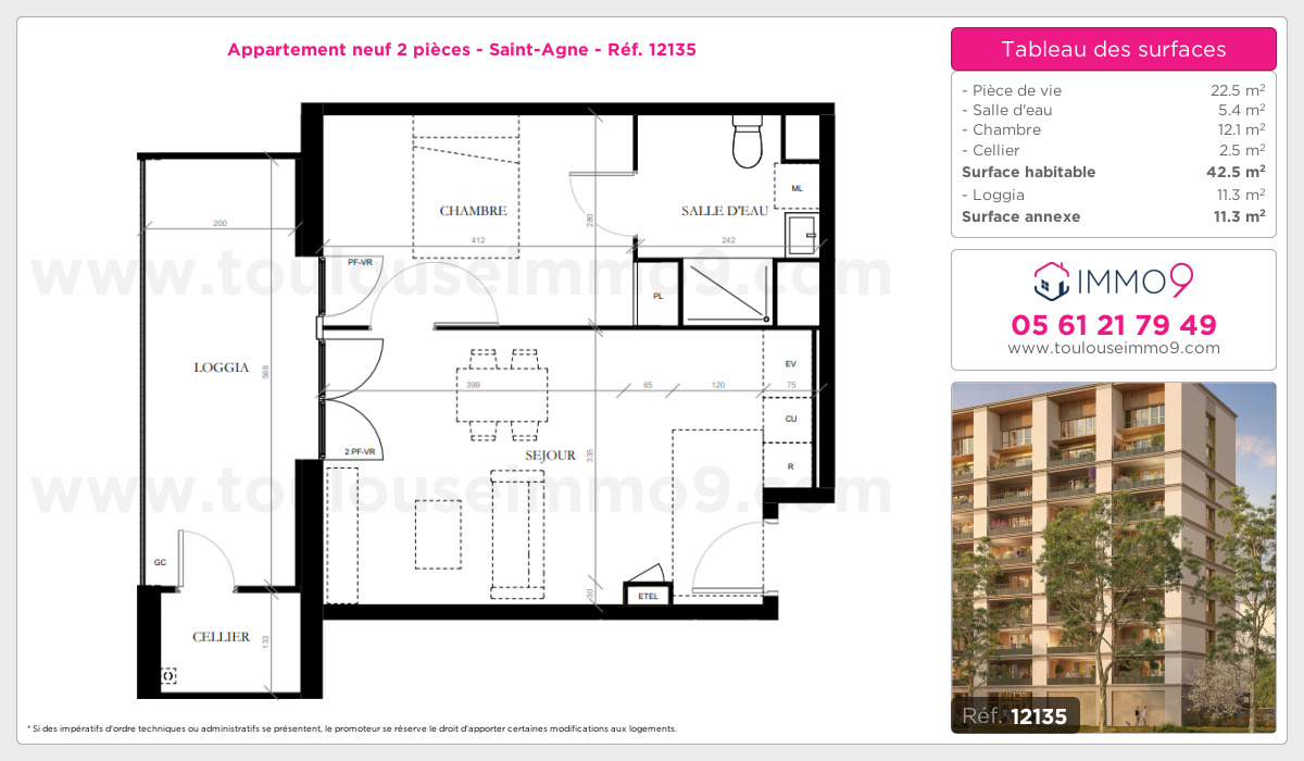 Plan et surfaces, Programme neuf Toulouse : Saint-Agne Référence n° 12135