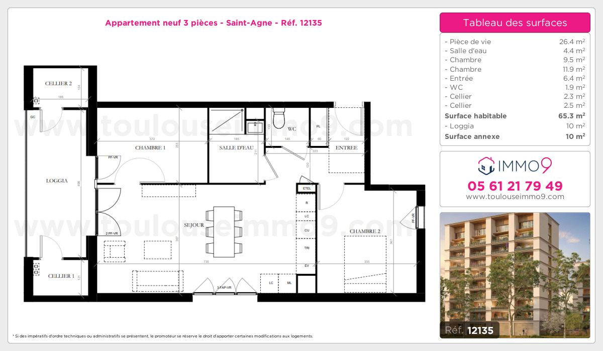 Plan et surfaces, Programme neuf Toulouse : Saint-Agne Référence n° 12135