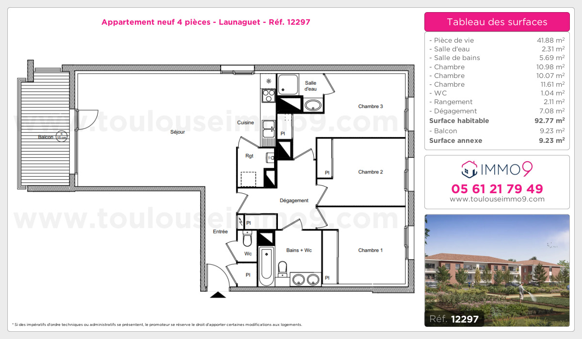 Plan et surfaces, Programme neuf Launaguet Référence n° 12297