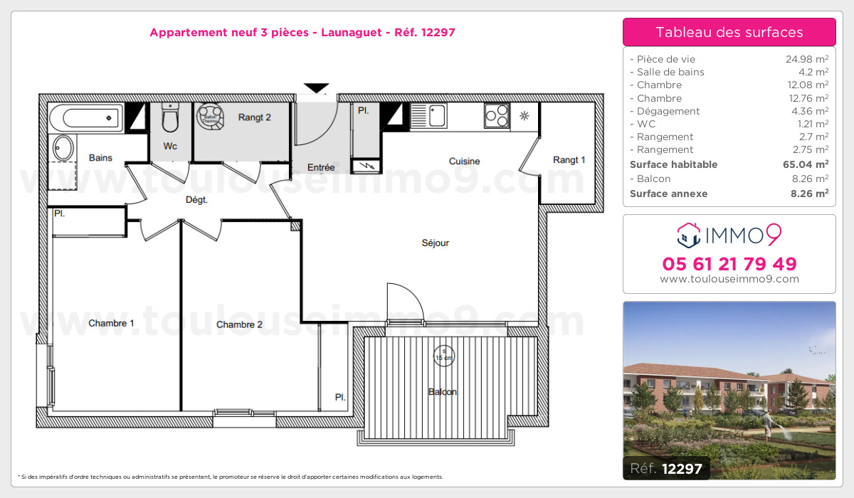 Plan et surfaces, Programme neuf Launaguet Référence n° 12297
