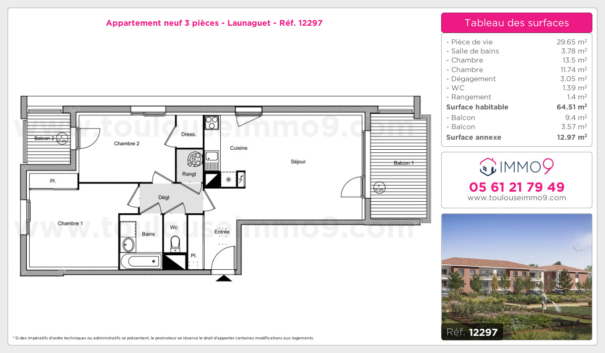 Plan et surfaces, Programme neuf Launaguet Référence n° 12297