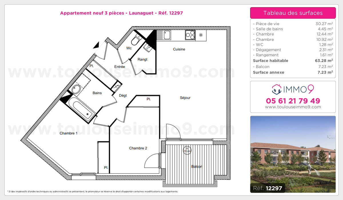 Plan et surfaces, Programme neuf Launaguet Référence n° 12297