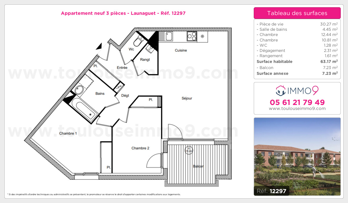 Plan et surfaces, Programme neuf Launaguet Référence n° 12297