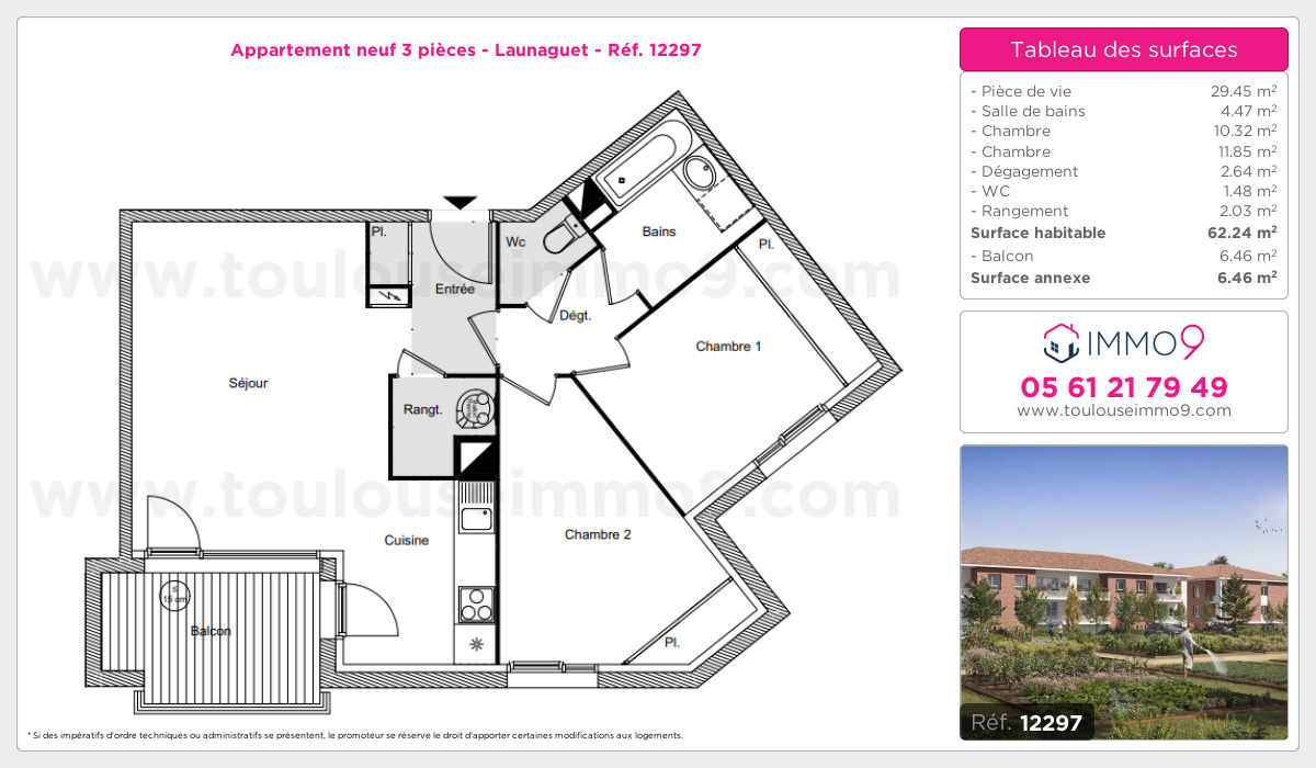 Plan et surfaces, Programme neuf Launaguet Référence n° 12297