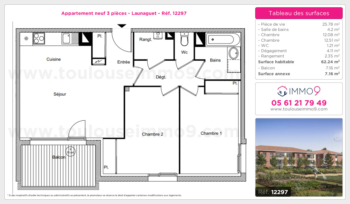 Plan et surfaces, Programme neuf Launaguet Référence n° 12297