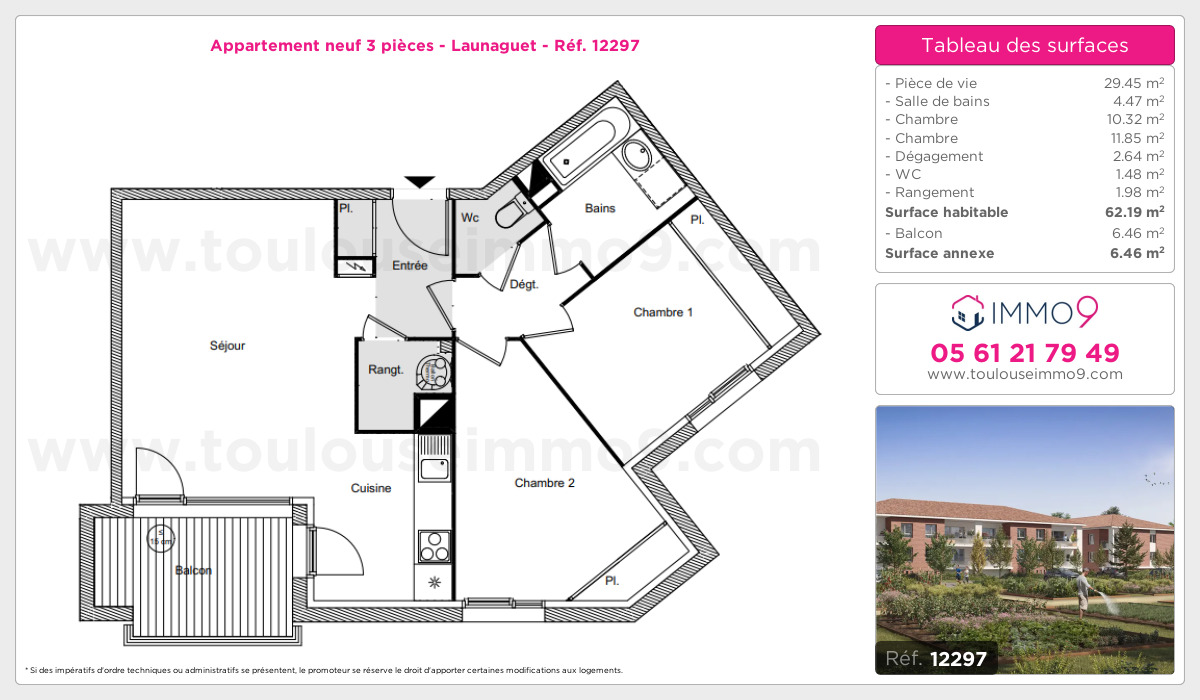 Plan et surfaces, Programme neuf Launaguet Référence n° 12297
