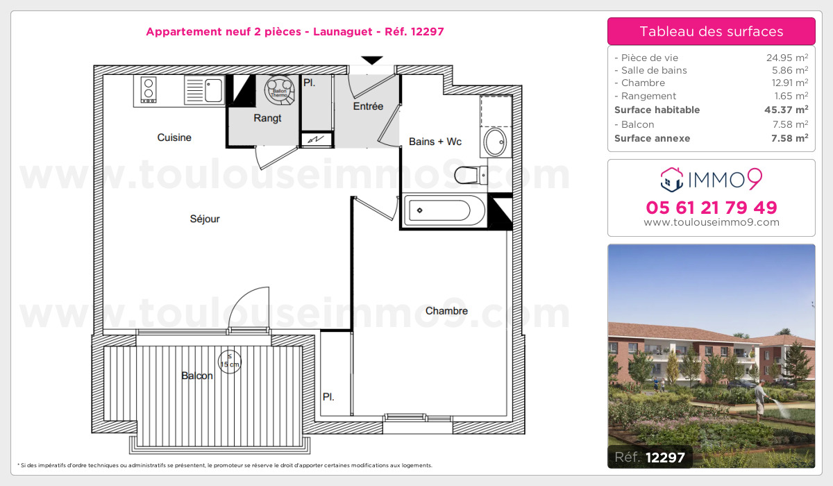 Plan et surfaces, Programme neuf Launaguet Référence n° 12297