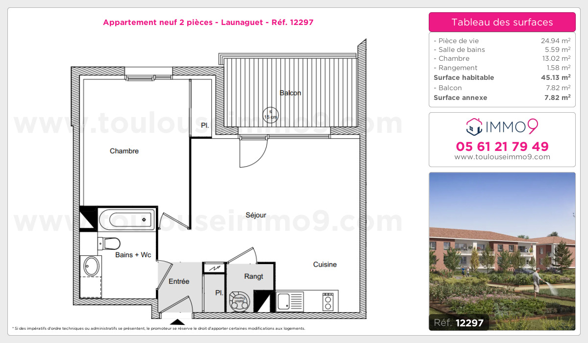 Plan et surfaces, Programme neuf Launaguet Référence n° 12297