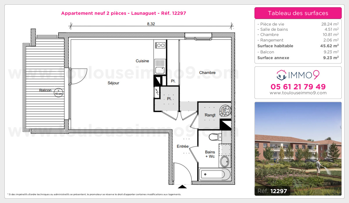 Plan et surfaces, Programme neuf Launaguet Référence n° 12297