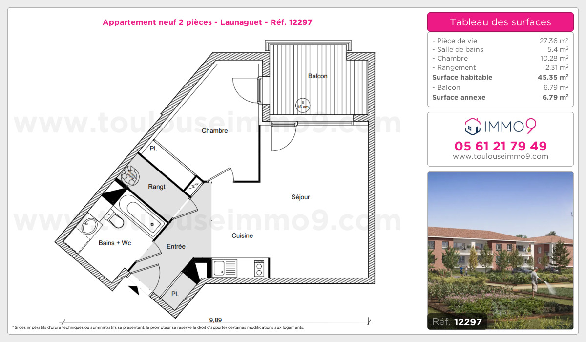 Plan et surfaces, Programme neuf Launaguet Référence n° 12297