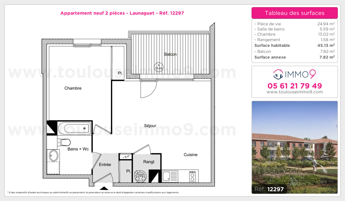 Plan et surfaces, Programme neuf Launaguet Référence n° 12297