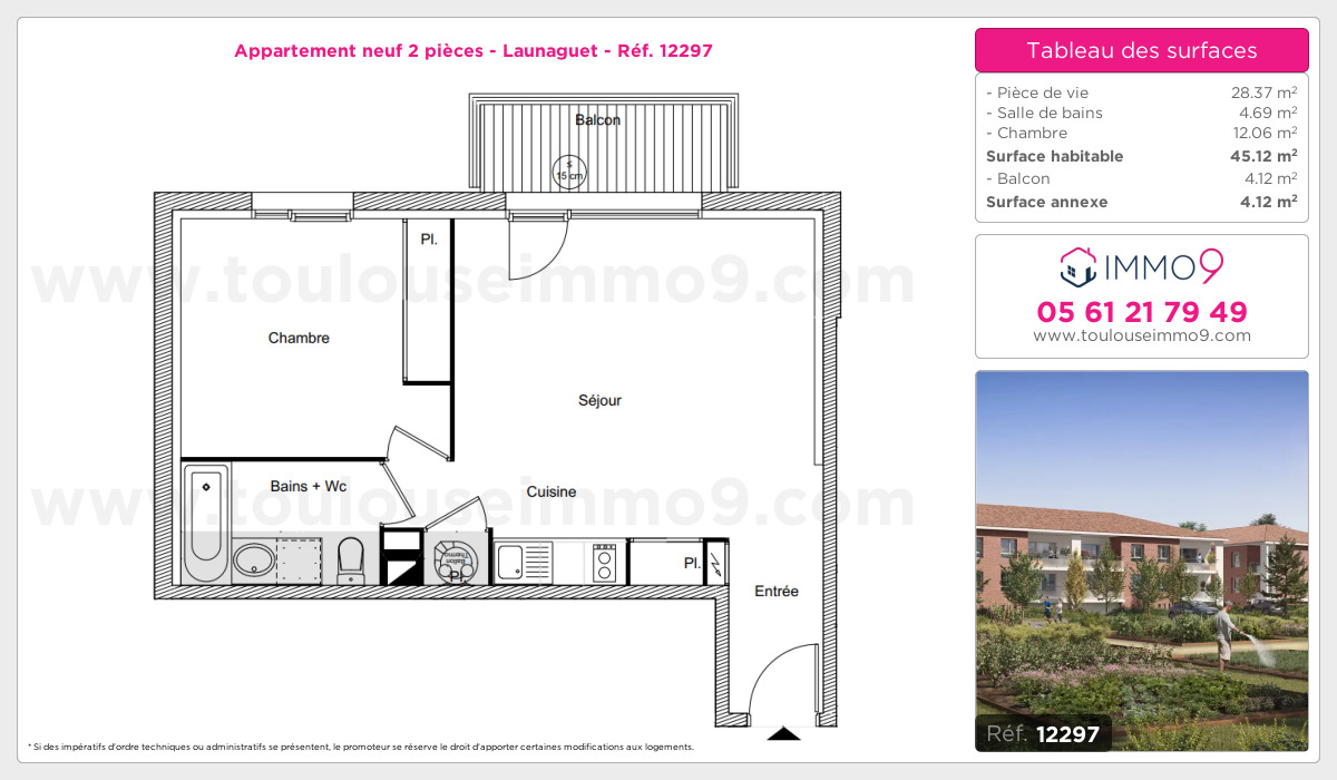 Plan et surfaces, Programme neuf Launaguet Référence n° 12297