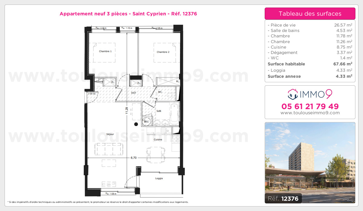 Plan et surfaces, Programme neuf Toulouse : Saint Cyprien Référence n° 12376