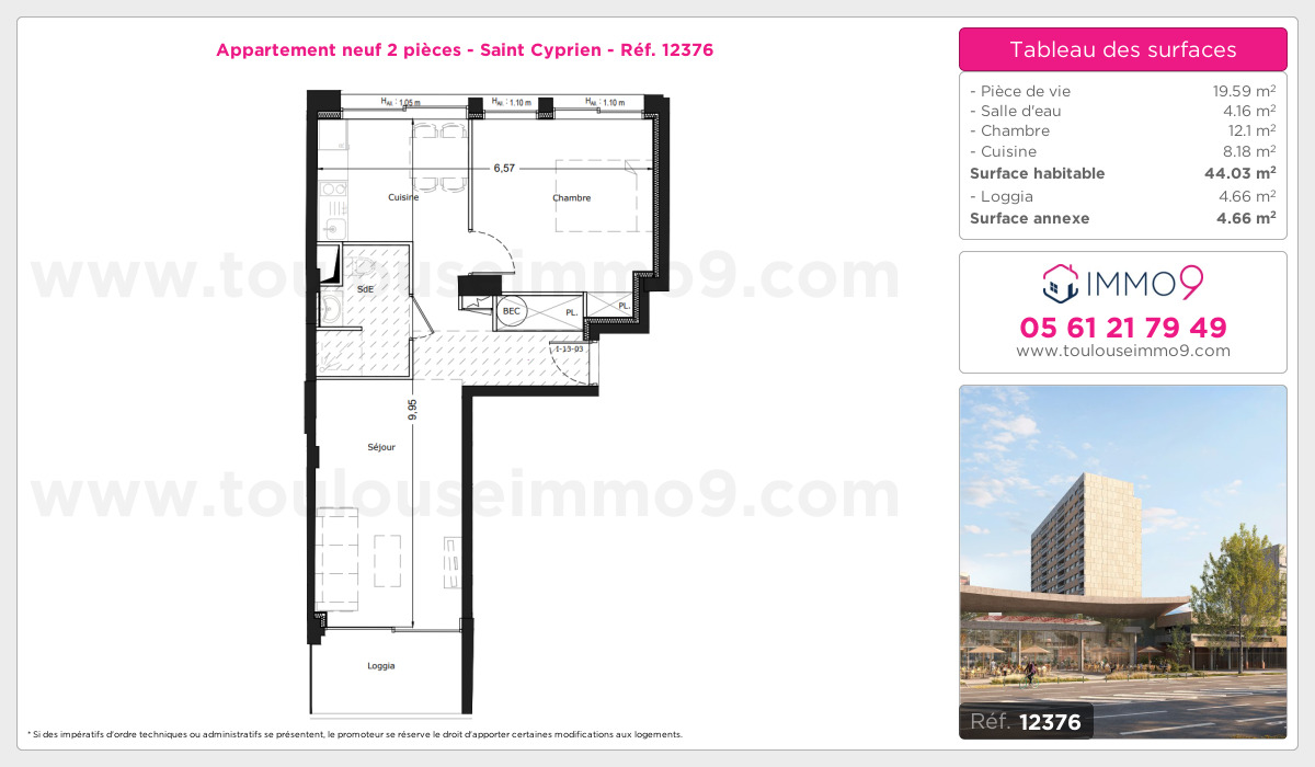 Plan et surfaces, Programme neuf Toulouse : Saint Cyprien Référence n° 12376