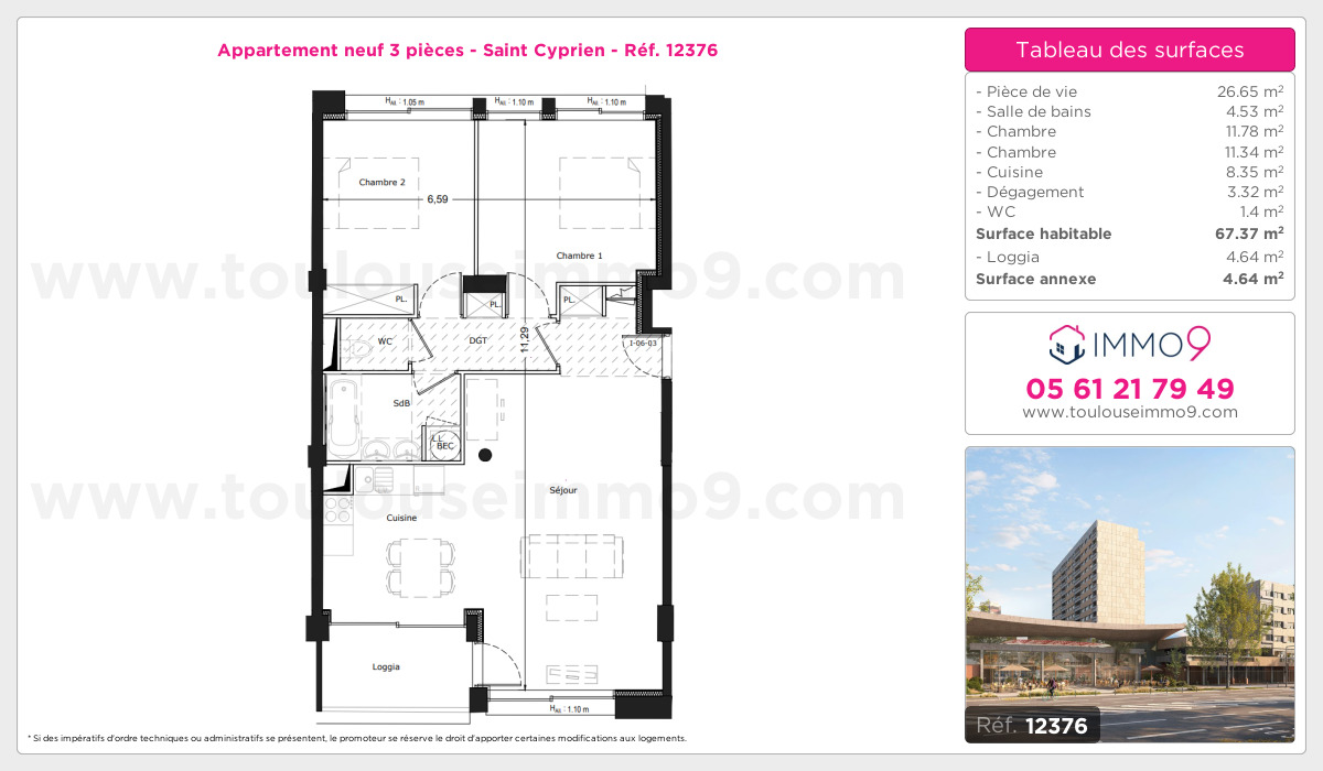 Plan et surfaces, Programme neuf Toulouse : Saint Cyprien Référence n° 12376