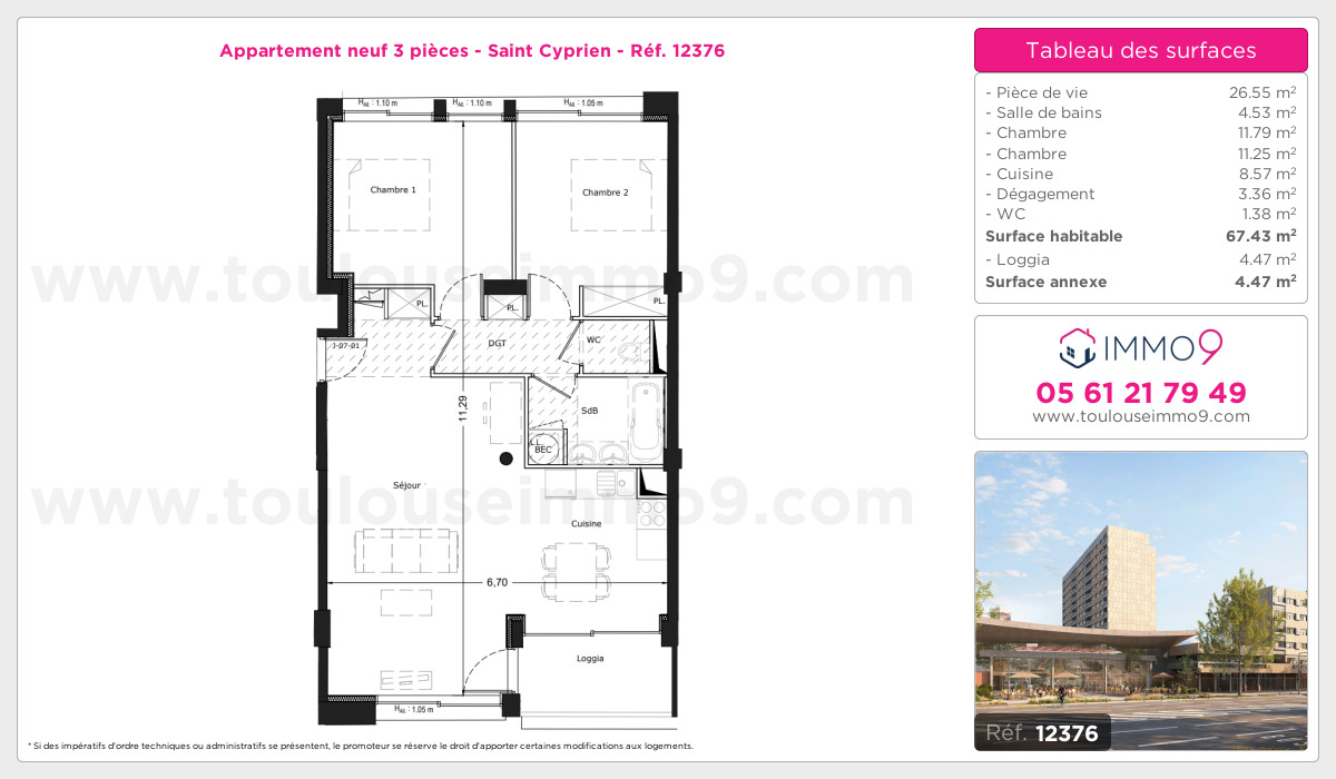 Plan et surfaces, Programme neuf Toulouse : Saint Cyprien Référence n° 12376