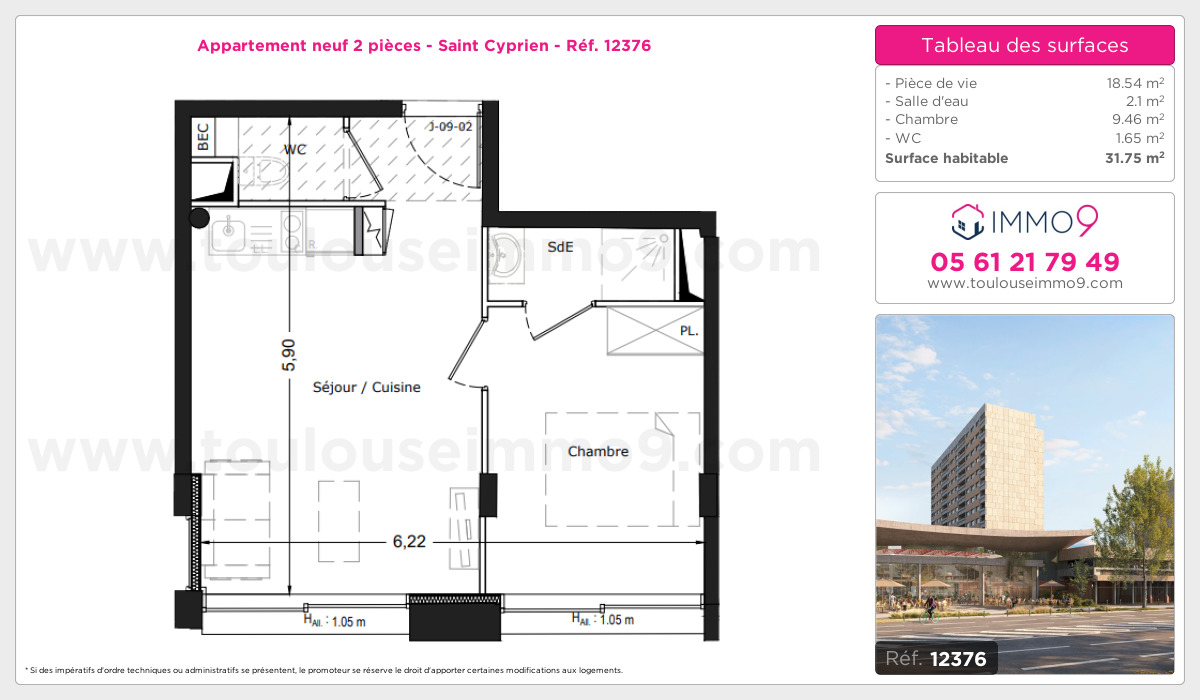 Plan et surfaces, Programme neuf Toulouse : Saint Cyprien Référence n° 12376