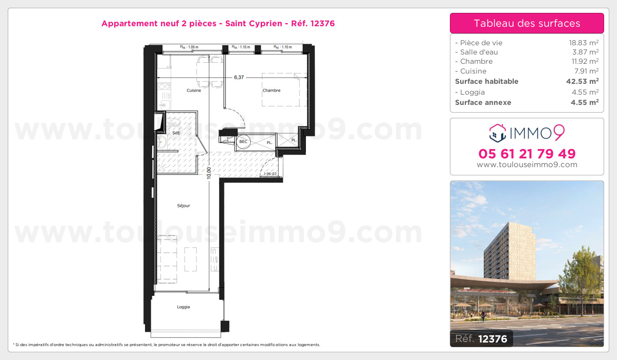Plan et surfaces, Programme neuf Toulouse : Saint Cyprien Référence n° 12376