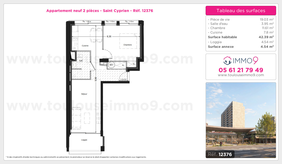 Plan et surfaces, Programme neuf Toulouse : Saint Cyprien Référence n° 12376