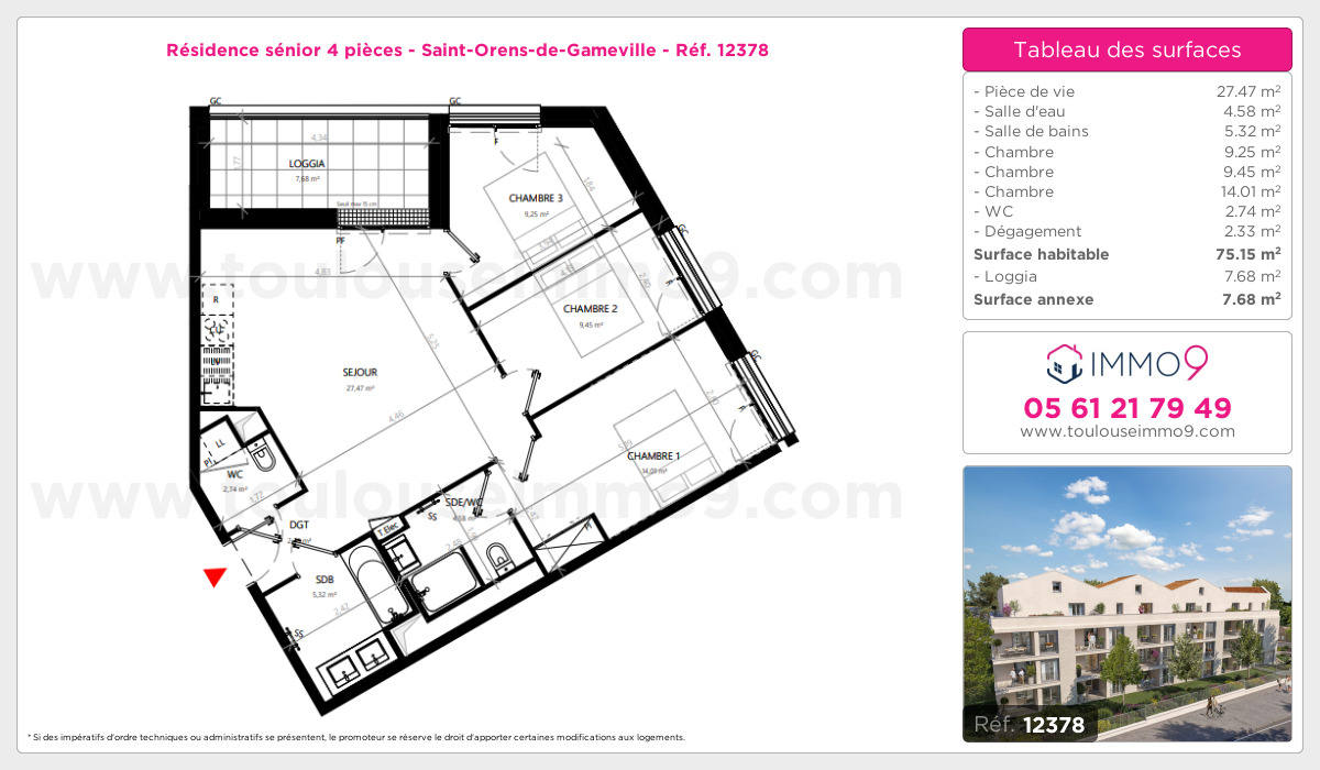 Plan et surfaces, Programme neuf Saint-Orens-de-Gameville Référence n° 12378