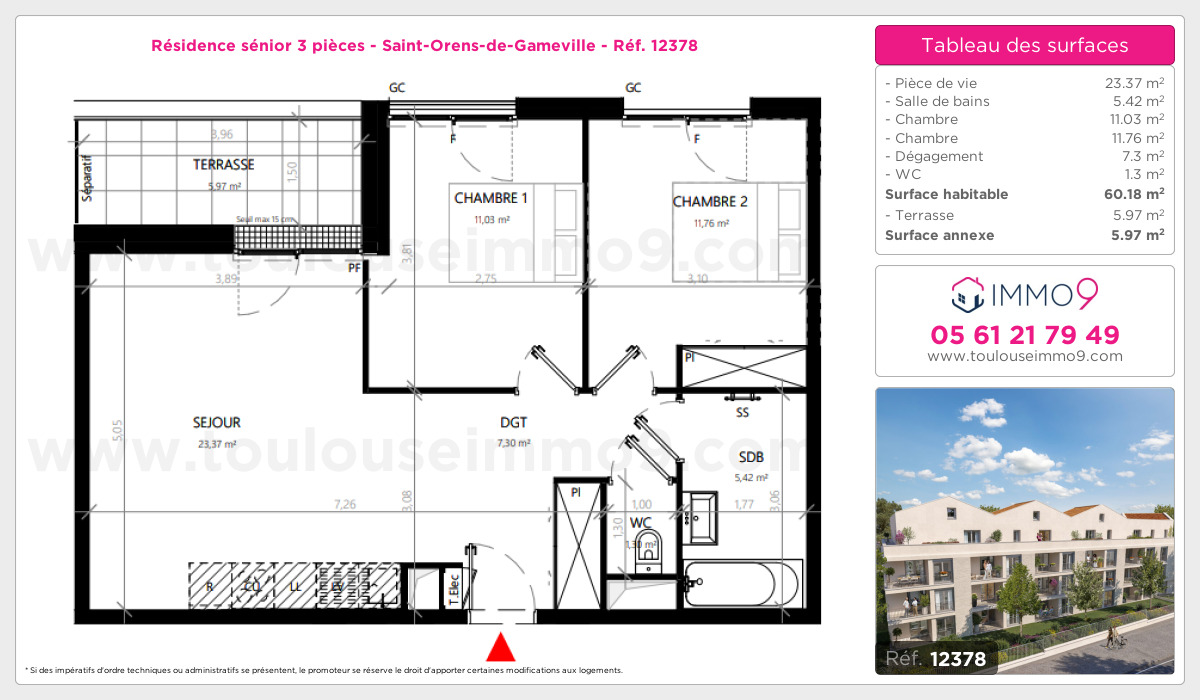 Plan et surfaces, Programme neuf Saint-Orens-de-Gameville Référence n° 12378