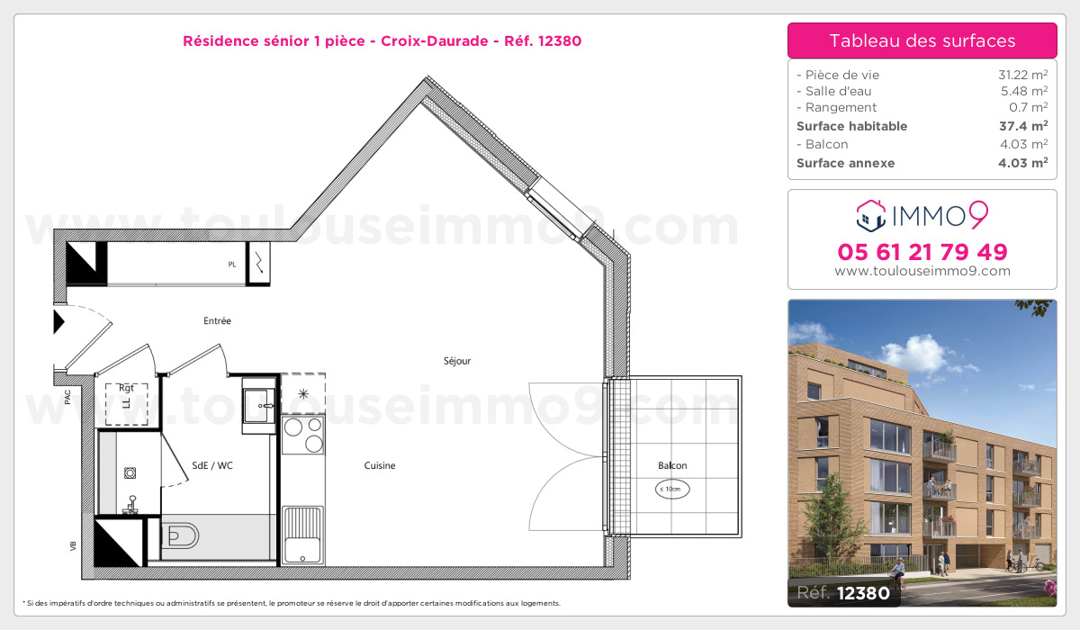 Plan et surfaces, Programme neuf Toulouse : Croix-Daurade Référence n° 12380