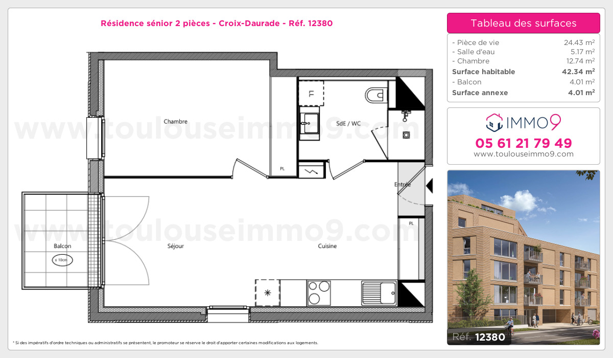 Plan et surfaces, Programme neuf Toulouse : Croix-Daurade Référence n° 12380