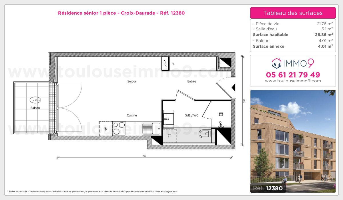 Plan et surfaces, Programme neuf Toulouse : Croix-Daurade Référence n° 12380