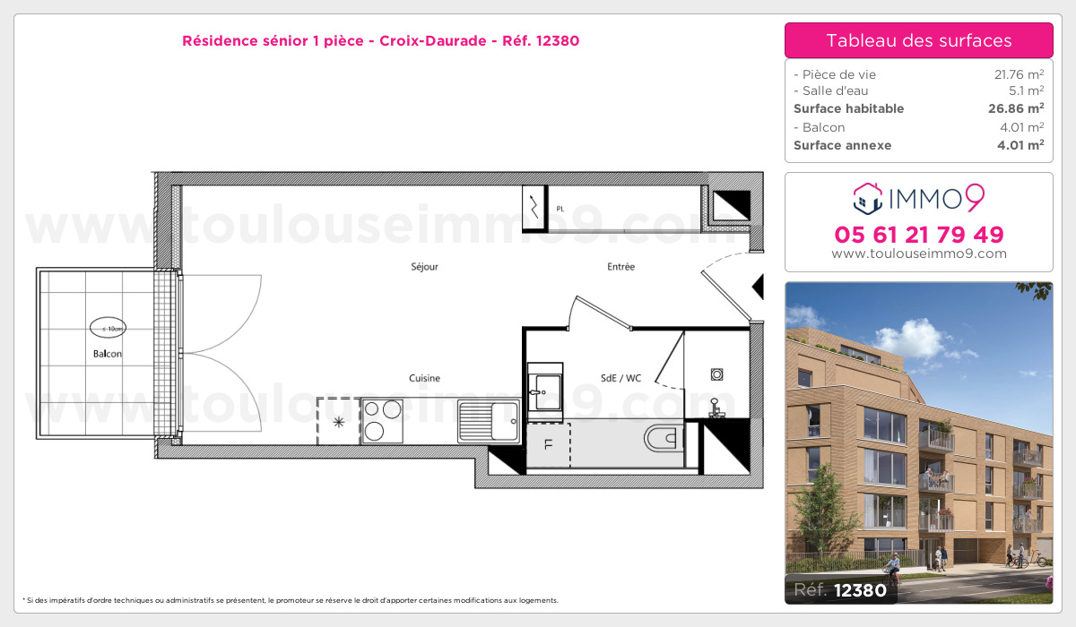 Plan et surfaces, Programme neuf Toulouse : Croix-Daurade Référence n° 12380