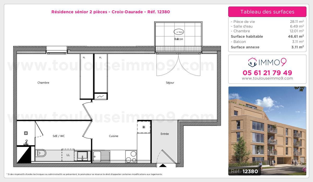 Plan et surfaces, Programme neuf Toulouse : Croix-Daurade Référence n° 12380