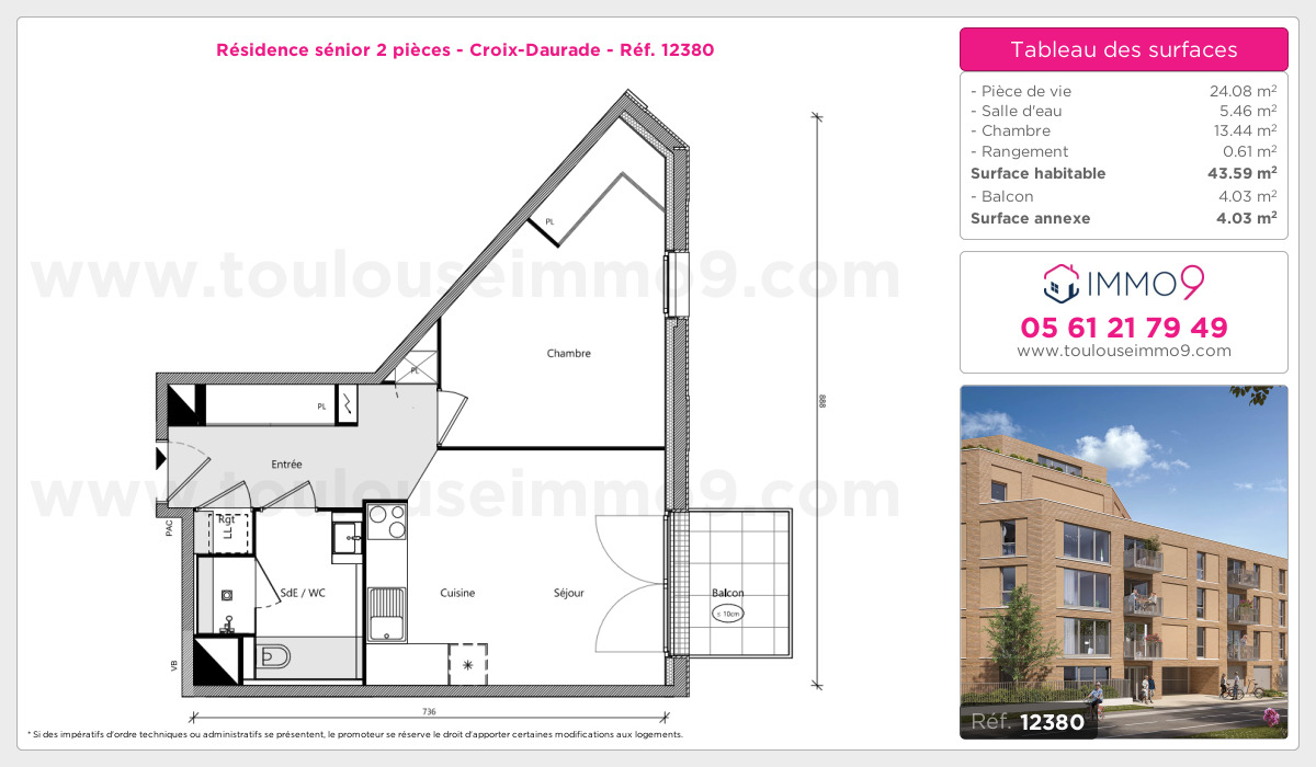 Plan et surfaces, Programme neuf Toulouse : Croix-Daurade Référence n° 12380