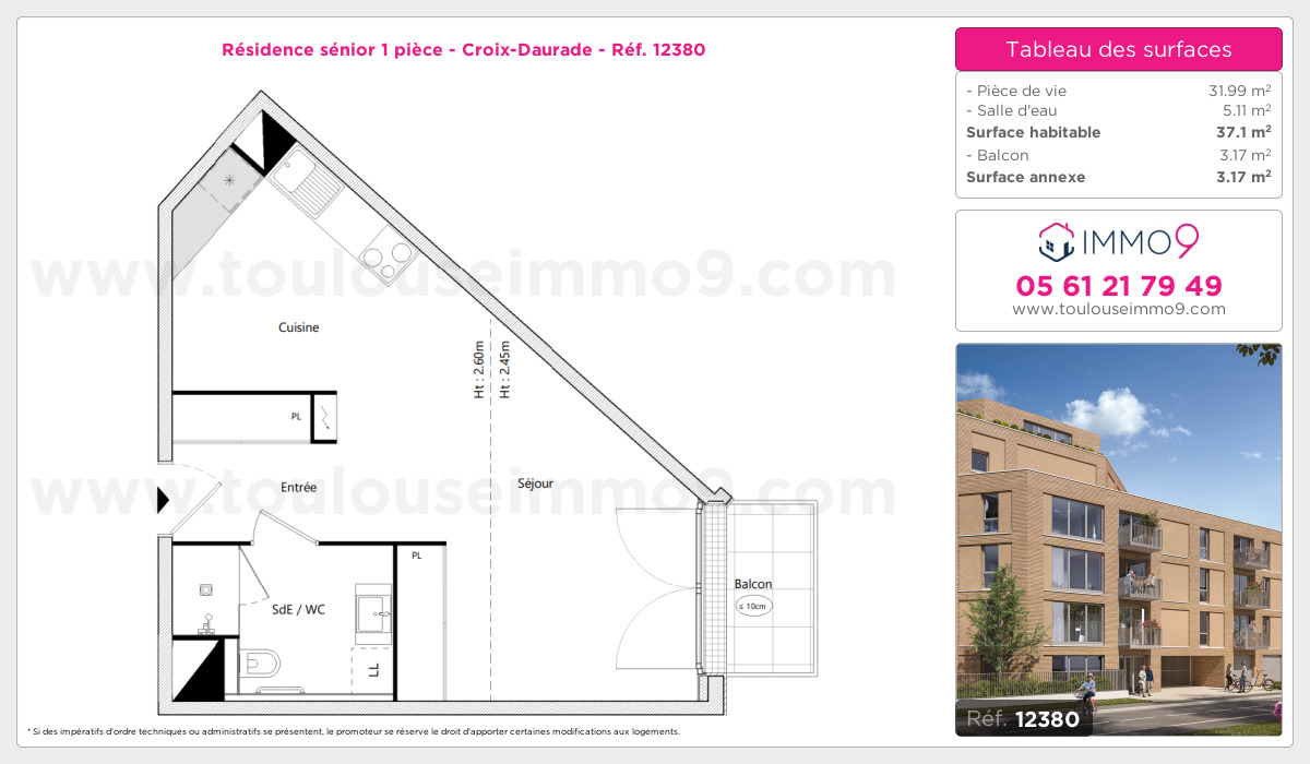 Plan et surfaces, Programme neuf Toulouse : Croix-Daurade Référence n° 12380