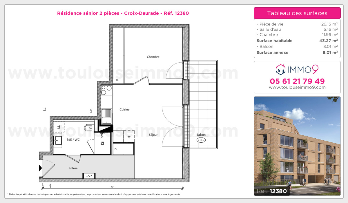Plan et surfaces, Programme neuf Toulouse : Croix-Daurade Référence n° 12380