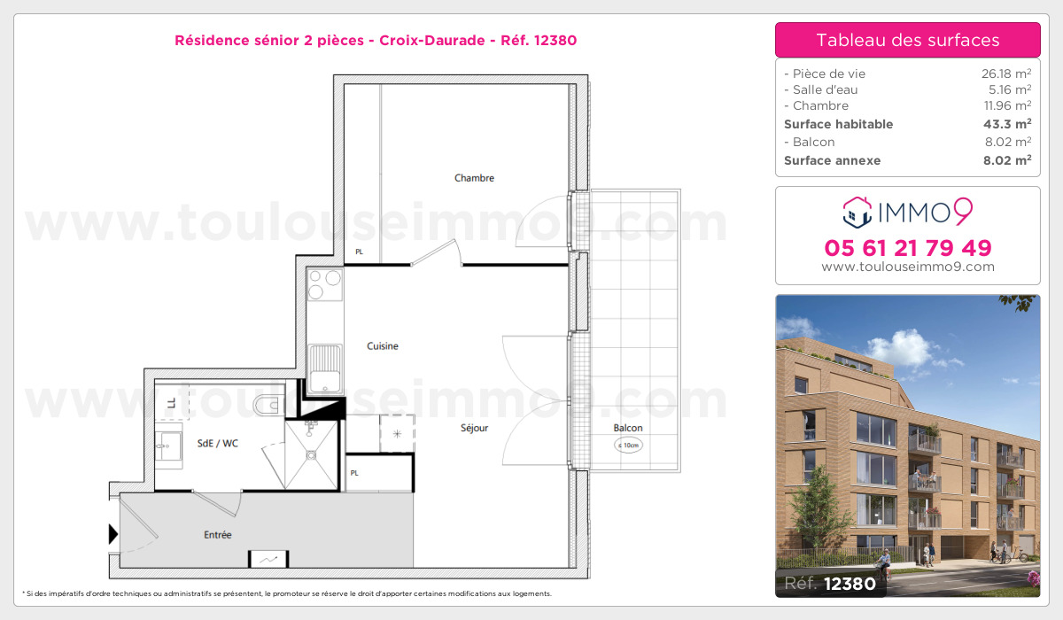 Plan et surfaces, Programme neuf Toulouse : Croix-Daurade Référence n° 12380
