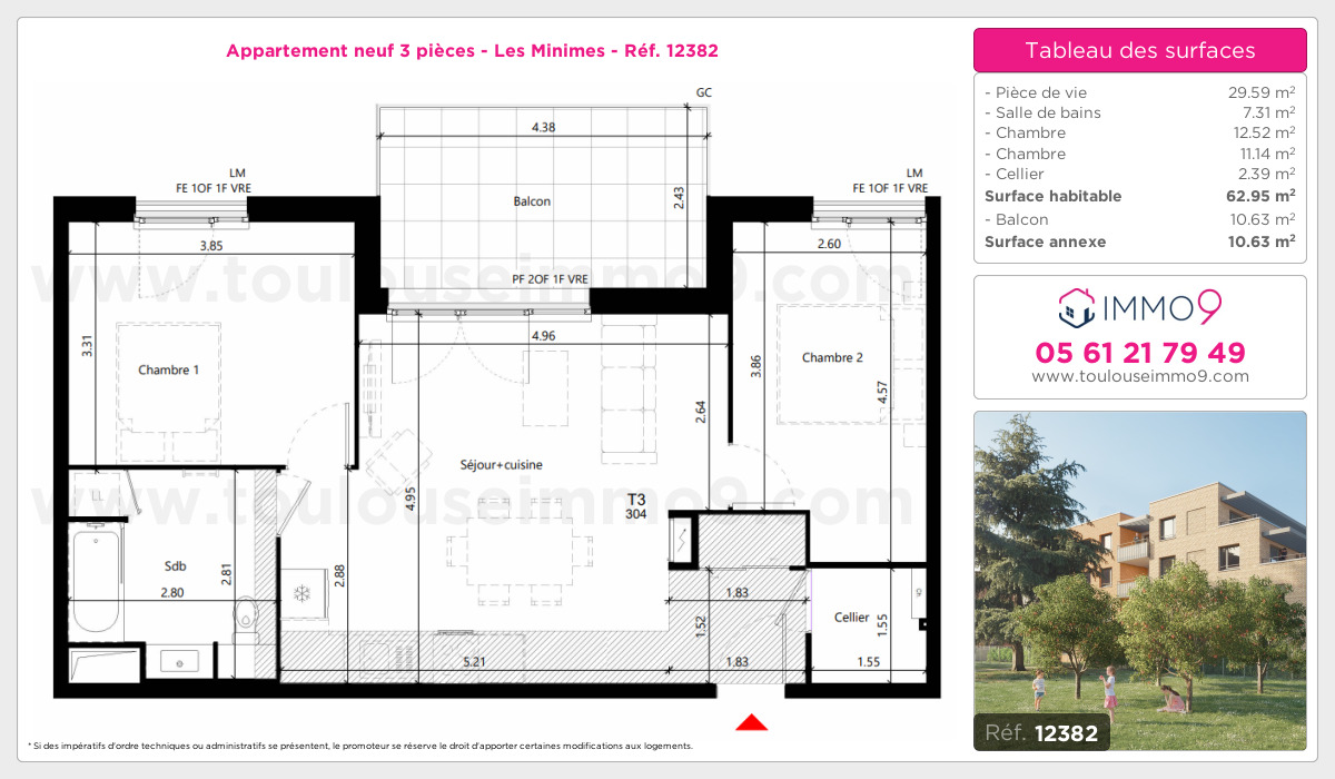 Plan et surfaces, Programme neuf Toulouse : Minimes Référence n° 12382