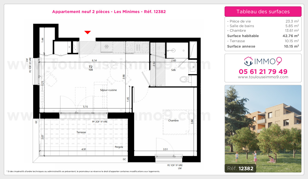 Plan et surfaces, Programme neuf Toulouse : Minimes Référence n° 12382