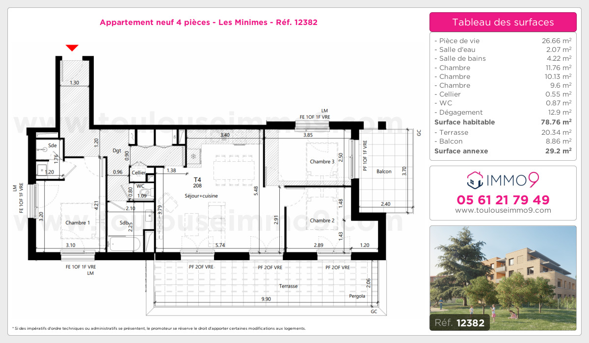 Plan et surfaces, Programme neuf Toulouse : Minimes Référence n° 12382
