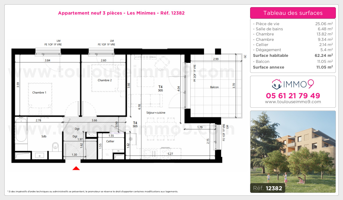 Plan et surfaces, Programme neuf Toulouse : Minimes Référence n° 12382