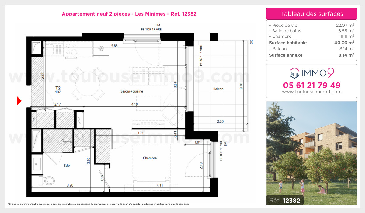 Plan et surfaces, Programme neuf Toulouse : Minimes Référence n° 12382
