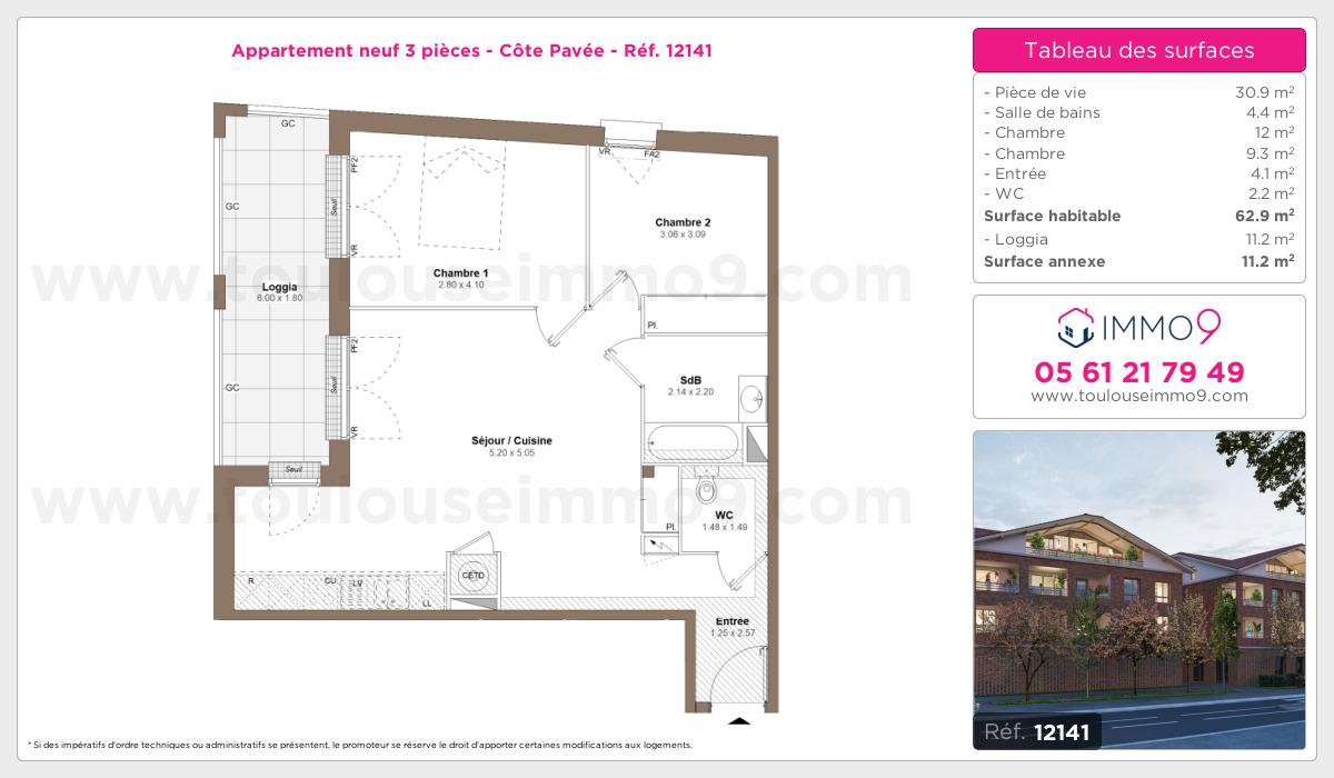 Plan et surfaces, Programme neuf Toulouse : Côte Pavée Référence n° 12141
