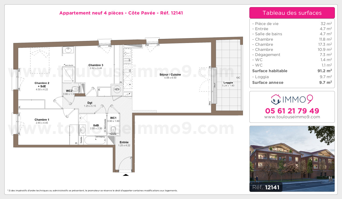 Plan et surfaces, Programme neuf Toulouse : Côte Pavée Référence n° 12141