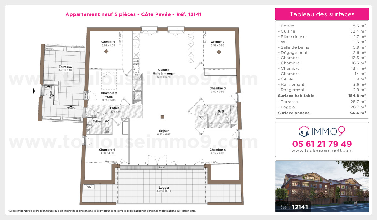 Plan et surfaces, Programme neuf Toulouse : Côte Pavée Référence n° 12141