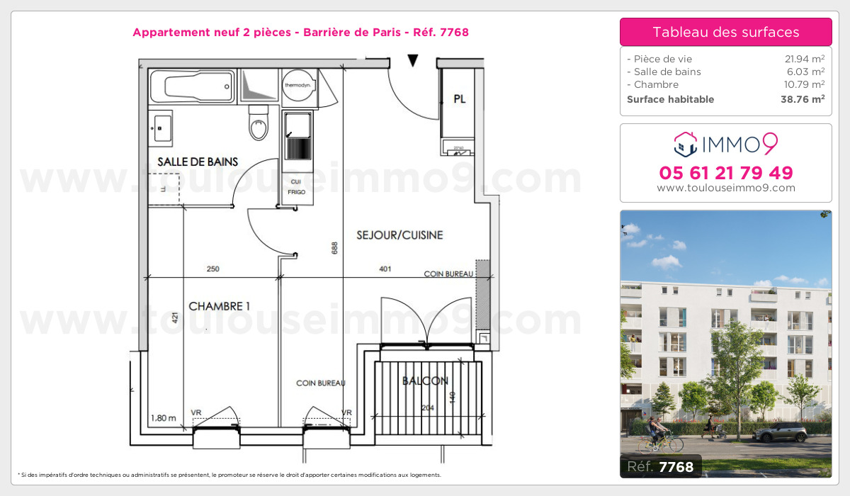 Plan et surfaces, Programme neuf Toulouse : Barrière de Paris Référence n° 7768