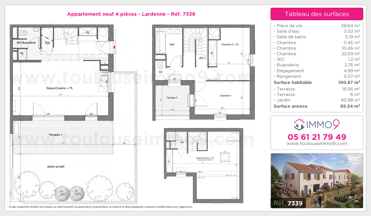 Plan et surfaces, Programme neuf Toulouse : Lardenne Référence n° 7339