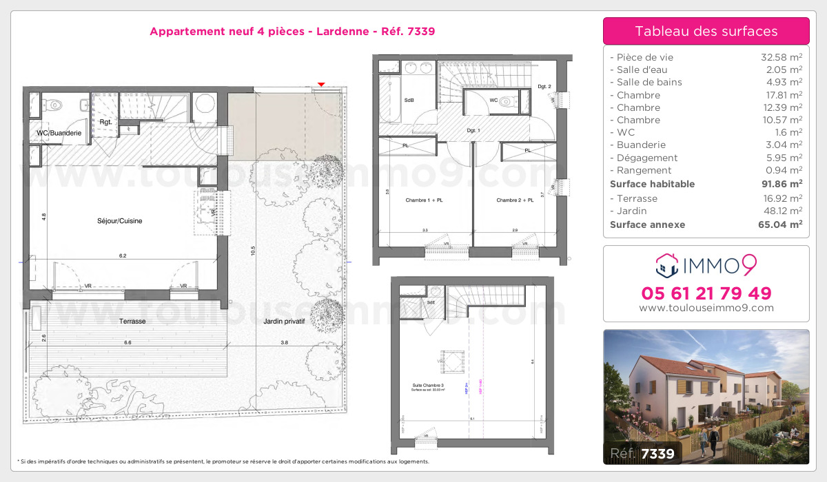 Plan et surfaces, Programme neuf Toulouse : Lardenne Référence n° 7339